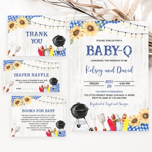 Editable Boy BBQ Baby Shower Invitation Bundle, Backyard Baby Shower Invitation, Baby-q Baby Shower Invite, Coed BBQ Baby Shower, BBS408