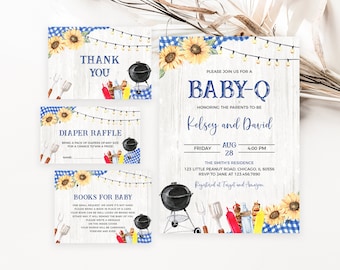 Pacchetto di invito per baby shower per barbecue modificabile per ragazzo, invito per baby shower nel cortile, invito per baby shower Baby-q, baby shower per barbecue studentesco, BBS408