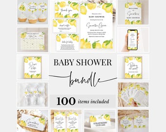 Editable Lemon Baby Shower Bundle, Lemon Gender Neutral Baby Shower Invitation Pack, Lemon Baby Shower Games, Lemon Package, BBS295