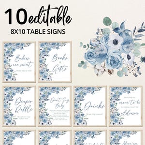 Bearbeitbares Jungen-Baby in Bloom Babypartytischschild, Blaue Frühlingsblumen-Babys sind süße Gefälligkeiten, Jungen-Wildblumen-Windel-Verlosung, Geschenke, BBS603