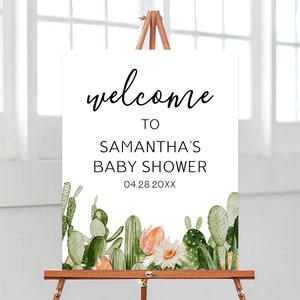 Bearbeitbares Kaktus-Babyparty-Willkommensschild, Sukkulenten-Willkommensplakat-Babyparty, mexikanische Boho-Fiesta-Babypartydekoration, BBS297