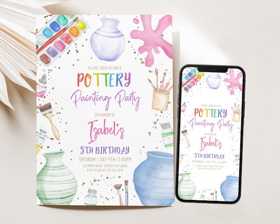 Editable Pottery Art Birthday Party Invitation, Potter Painting Birthday Party Invite, Painting Artist Birthday Mobile Invitation, BRT298