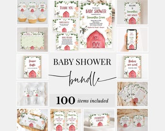 Editable Farm Baby Shower Bundle, Greenery Farm Shower Invitation Pack, Boy Farm Baby Shower Games, Boy Farm Animals, Barn Package, BBS253