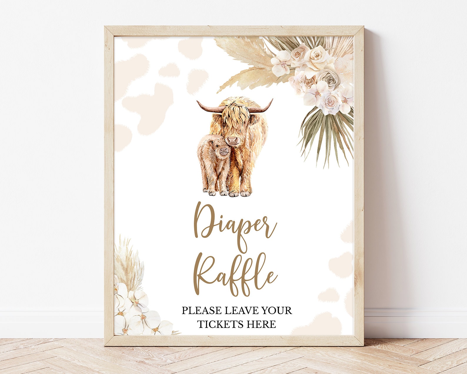 Cow Tickent R Diaper Raffle Sign Holy Cow Baby Shower, Neutral Highland Cow Baby ...