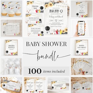 Bewerkbare BBQ-babyshowerbundel, achtertuin babyshower-uitnodigingspakket, Baby-q babyshower, studente BBQ-showergames, genderneutraal, BBS791