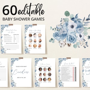 Editable Boy Baby in Bloom Baby Shower Game Bundle, Blue Spring Flowers Baby Shower Game Pack, Boy Wildflower Baby Shower Games, BBS603