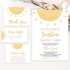 Editable Sunshine Baby Shower Invitation Bundle, A Little Ray of Sunshine Baby Shower Invite, Girl Sun Shower, Boho Sunshine Shower,BBS316