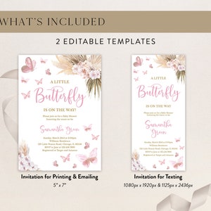 Editable Boho Butterfly Baby Shower Invitation, A Little Butterfly Baby ...