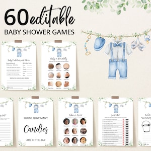 Editable It&#39;s a Boy Baby Clothes Baby Shower Game Bundle, Blue Laundry Baby Shower Game Pack, Clothes line Shower Games, BBS717