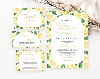 Editable Gender Neutral Lemon Baby Shower Invitation Bundle, Lemon Baby Shower Invite, Lemon Citrus Yellow Baby Shower Invite BBS693