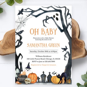 Editable Oh Baby Spooky Halloween Baby Shower Invitation, Gender Neutral Halloween Baby Shower Invite, Spooky Baby Shower, BBS465