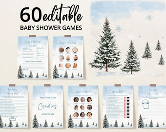 Editable Baby It's Cold Outside Baby Shower Game Bundle, Boy Winter Baby Shower Game Pack, Blue Snowflake Baby Shower Games, BBS516