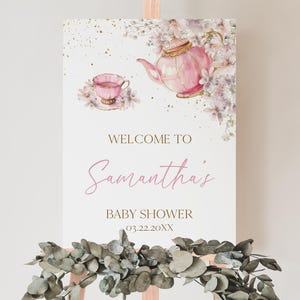 Editable Time for Tea for the Mom to Be Baby Shower Welcome Sign, Wildflower Tea Party Shower Poster, Tea Party Baby Shower Decor, BBS962
