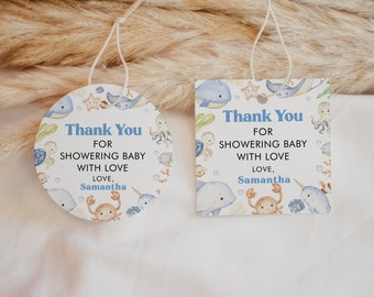 Editable Boy Under the Sea Baby Shower Favor Tag, Ocean Baby Shower Thank You Tag, Blue Nautical Baby Shower Party Favors, BBS368