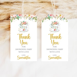 Bearbeitbare Garten-Teeparty-Dusche-Bevorzugungs-Tag, Blumen-Teeparty-Babyparty-Dankeschön-Tag, Mädchen-Garten-Teeparty-Dusche-Party Favors, BBS641