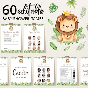 Bearbeitbar Unser kleiner König Lion Baby Shower Game Bundle, Baby Lion Baby Shower Game Pack, Greenery Lion Baby Shower Spiele, BBS1076