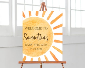 Editable A Little Ray of Sunshine Baby Shower Welcome Sign, Here Comes the Sun Gender Neutral Sunshine Baby Shower Poster, BBS740