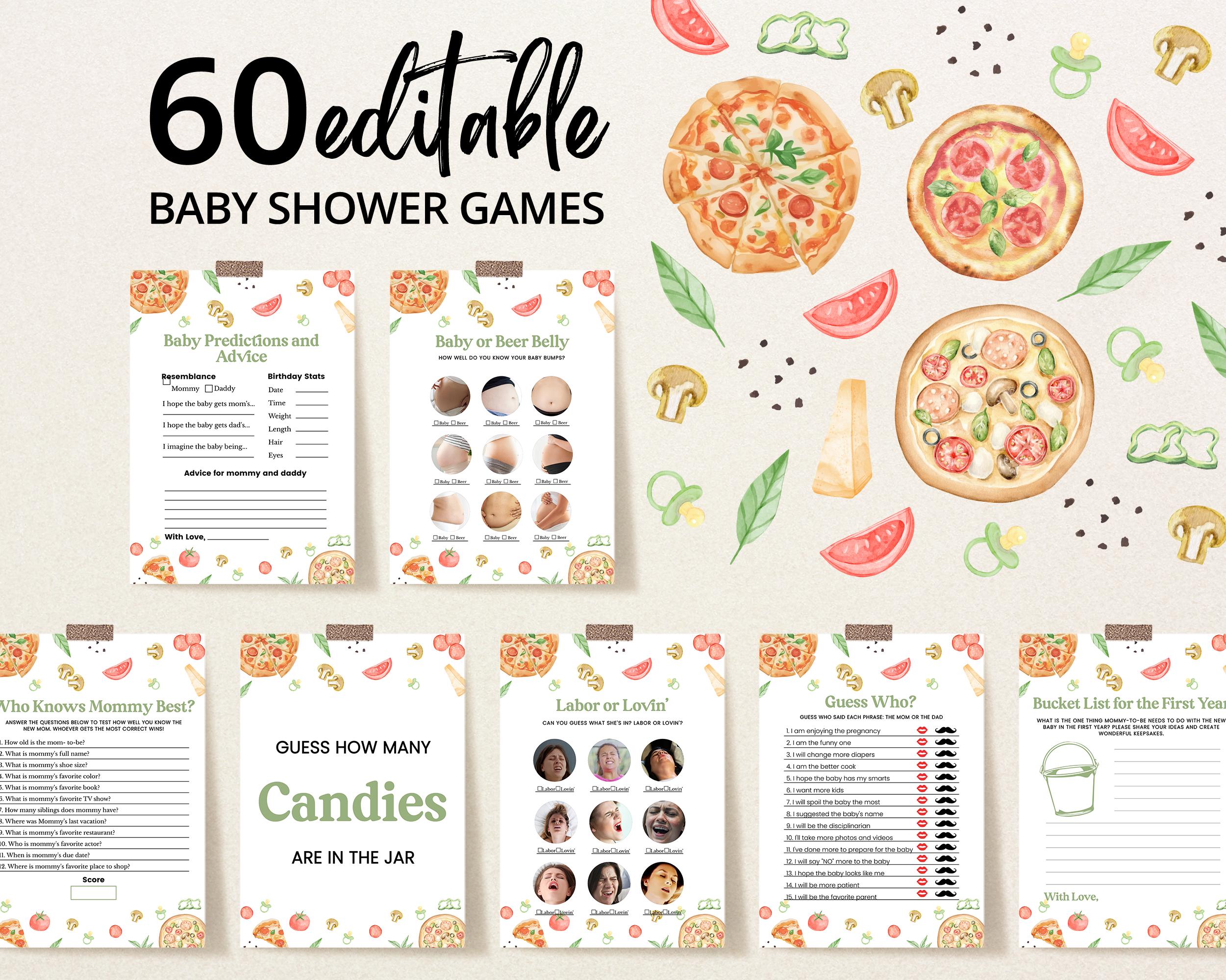 Editable Pizza and Pacifiers Baby Shower Game Bundle, Pizza and Pacifiers Milk Baby Shower Game Pack, Pizza Party Shower Games, BBS1078