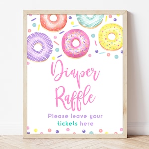 Windel Raffle Sign Donuts und Windeln Baby Shower, Mädchen Donuts Windel Raffle Ticket Zeichen, Süßigkeiten Sprinkle, Donuts Baby Shower, BBS160
