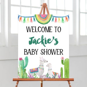 Bearbeitbares Lama-Babyparty-Willkommensschild, Kaktus-Lama-Babyparty-Willkommensplakat, Blumen-Lama-Babypartyspiele, Kaktus-Fiesta-Dekor BBS141