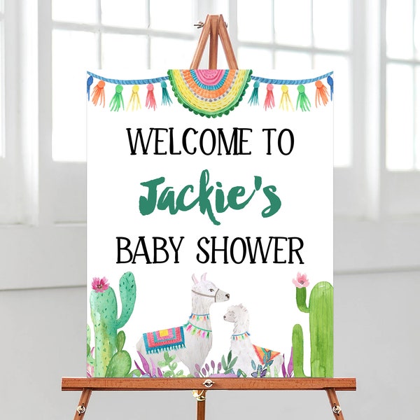 Editable Llama Baby Shower Welcome Sign, Cactus Llama Baby Shower Welcome Poster, Floral Llama Baby Shower Games, Cactus Fiesta Decor BBS141