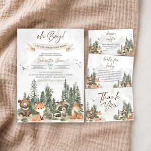 Editable Let the Adventure Begin Woodland Baby Shower Invitation Bundle, Woodland Baby Shower Invite, Boy Adventure Baby Shower, BBS590