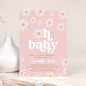 Invitación editable al baby shower de Daisy, invitación al baby shower Oh Baby Daisy, plantilla de invitación al baby shower Boho Daisy, Groovy Daisy, BBS364