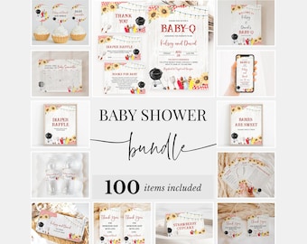 Editable BBQ Baby Shower Bundle, Backyard Baby Shower Invitation Pack, Baby-q Baby Shower, Coed BBQ Shower Games, Gender Neutral, BBS394