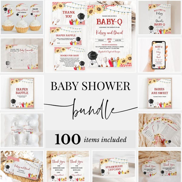 Editable BBQ Baby Shower Bundle, Backyard Baby Shower Invitation Pack, Baby-q Baby Shower, Coed BBQ Shower Games, Gender Neutral, BBS394