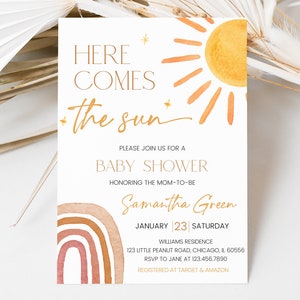 Bearbeitbare Sunshine Babypartyeinladung, hier kommt die Sohn-Babyparty-Einladung, Boy Sonshine Shower, Boho Sunshine Shower, BBS741