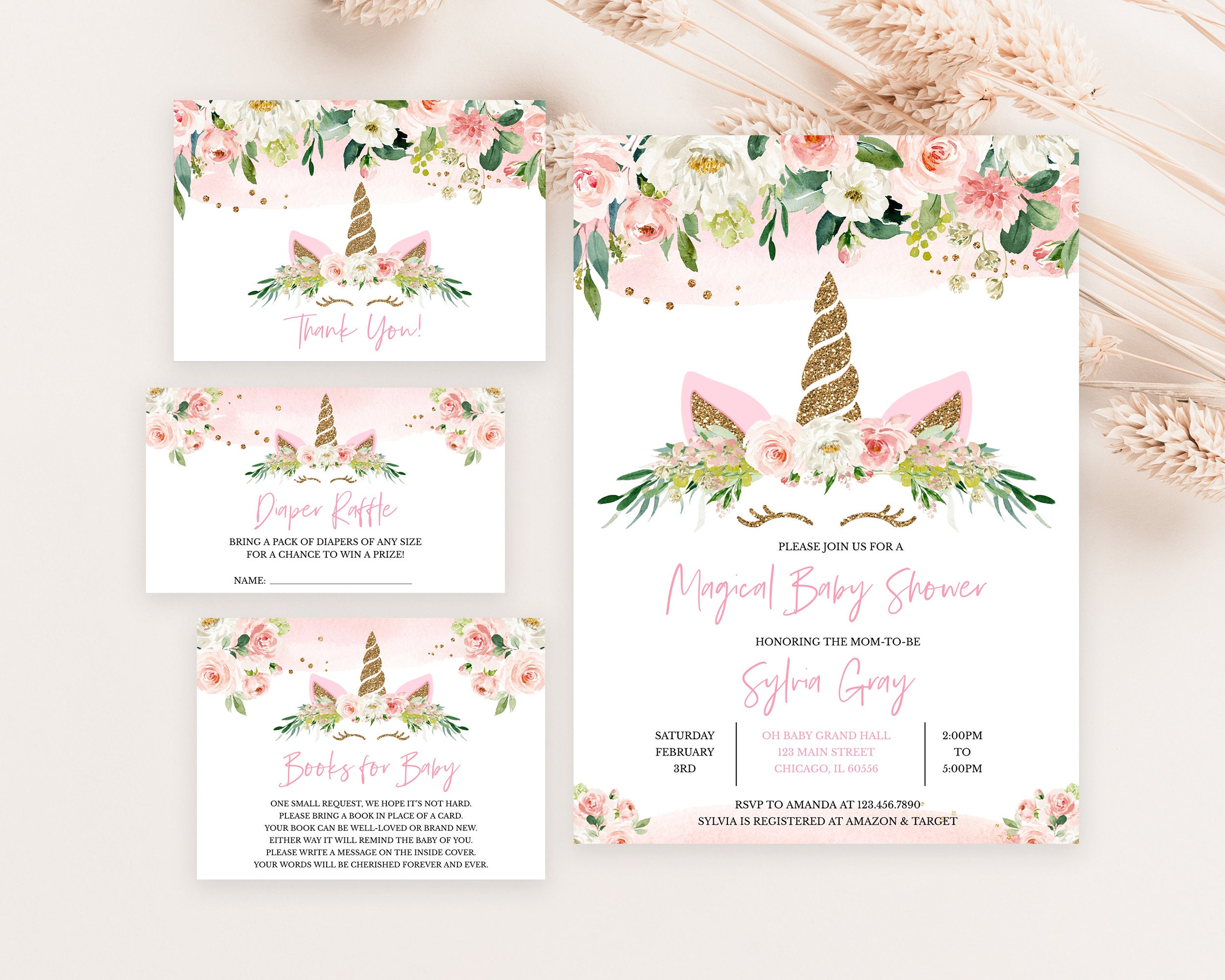 Unicorn baby shower invitations sales