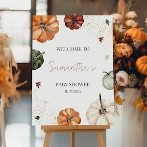 Editable Gender Neutral Pumpkin Baby Shower Welcome Sign, Minimalist Fall Baby Shower Poster, Burgundy Fall Baby Shower Decor, BBS887