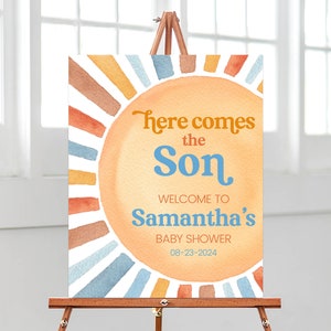 Editable Sunshine Baby Shower Welcome Sign, Here Comes the Son Baby Shower Poster, Boy Sonshine Shower, Boho Sunshine Shower Decor, BBS738
