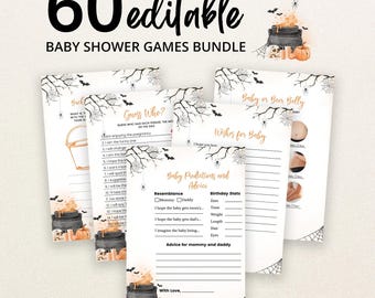 Editable Orange Gender Neutral A Baby is Brewing Halloween Baby Shower Game Bundle, Cauldron Baby Shower Game Pack, Spooky Shower, BBS771
