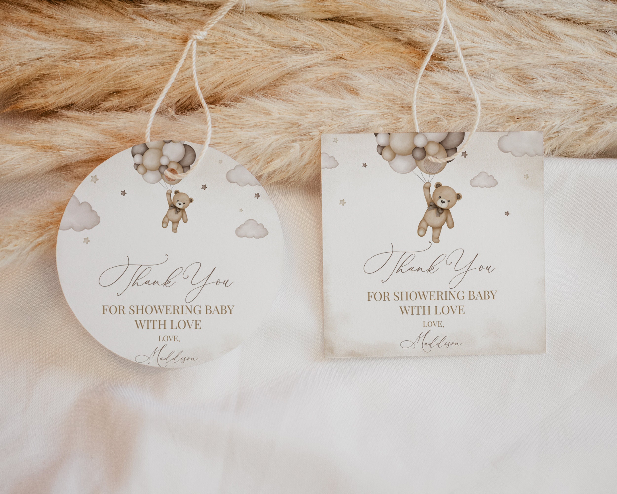 Editable Gender Neutral Bear Baby Shower Favor Tag, We Can Bearly Wait Baby Shower Thank You Tag, Brown Boho Bear Party Favors, BBS391