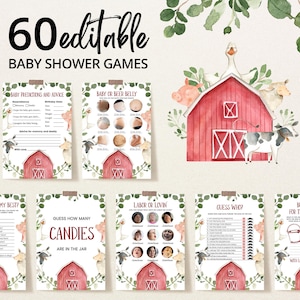 Editable Farm Baby Shower Game Bundle, Greenery Farm Baby Shower Game Pack, Boy Farm Baby Shower, Boy Farm Animals, Barn Games, BBS253