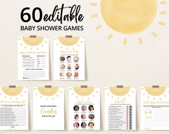 Editable Sunshine Baby Shower Game Bundle, A Little Ray of Sunshine Baby Shower Game Pack, Girl Sun Baby Shower, Boho Sunshine Games,BBS316