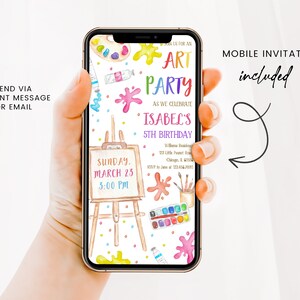 Editable Art Birthday Party Invitation, Art in Party Birthday Party Invite, Art Painting Artist Birthday Mobile Invitation, BRT106 image 2