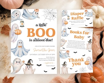 Editable A Little Boo Baby Shower Invitation Bundle, Gender Neutral Halloween Baby Shower Invite, Ghost Halloween Baby Shower Invite,BBS1113