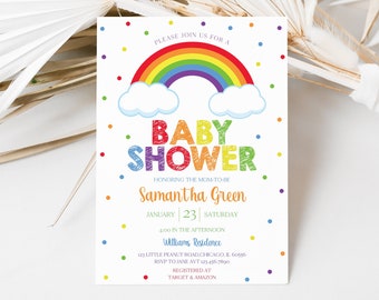 Editable Oh Baby Rainbow Baby Shower Invitation Bundle, Classic Rainbow Baby Shower Invite Pack, Gender Neutral Rainbow Baby Shower, BBS622