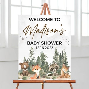 Bearbeitbar Let the Adventure Begin Woodland Baby Shower Willkommensschild, Woodland Baby Shower Poster, Boy Adventure Baby Shower Decor, BBS590