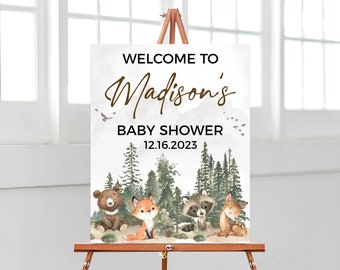 Editable Let the Adventure Begin Woodland Baby Shower Welcome Sign, Woodland Baby Shower Poster, Boy Adventure Baby Shower Decor, BBS590