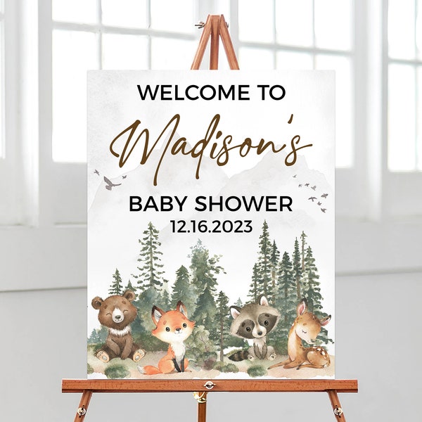 Editable Let the Adventure Begin Woodland Baby Shower Welcome Sign, Woodland Baby Shower Poster, Boy Adventure Baby Shower Decor, BBS590