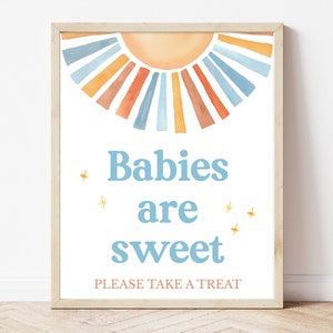 Babys sind süß Zeichen Sunshine Babyparty, hier kommt der Sohn Babypartybevorzugungen Zeichen, Boy Sonshine Shower, Boho Sunshine Decor, BBS398