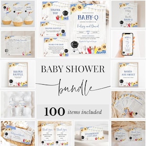 Editable Boy BBQ Baby Shower Bundle, Backyard Baby Shower Invitation Pack, Baby-q Baby Shower Games, Coed BBQ Baby Package, BBS408