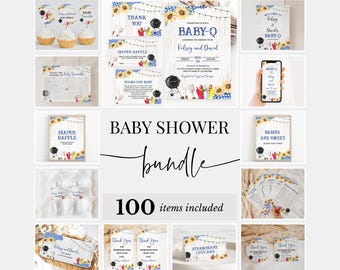 Editable Boy BBQ Baby Shower Bundle, Backyard Baby Shower Invitation Pack, Baby-q Baby Shower Games, Coed BBQ Baby Package, BBS408