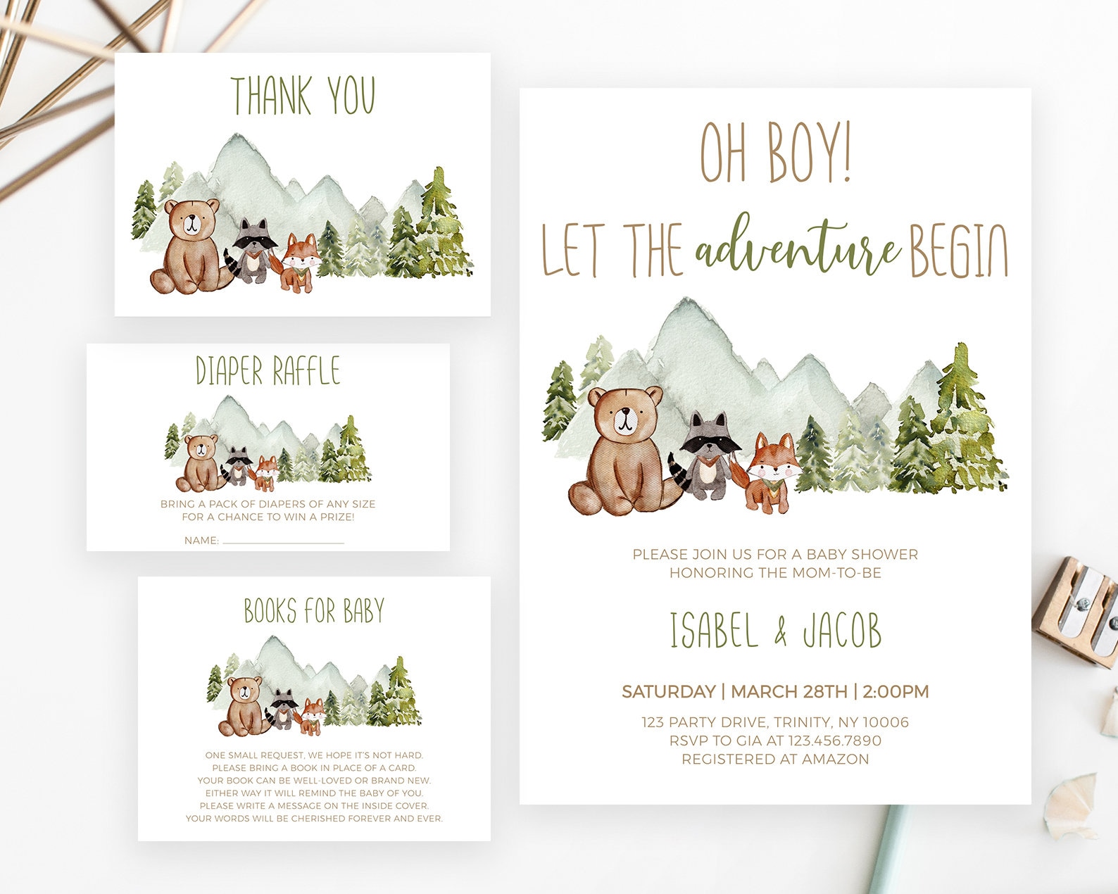 Editable Let the Adventure Begin Woodland Baby Shower Invitation Bundle,  Woodland Baby Shower Invite, Boy Adventure Baby Shower, BBS392 - Etsy