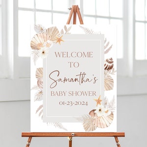 Bearbeitbares Boho unter dem Meer-Babyparty-Willkommensschild, rustikales Sommer-Babyparty-Plakat, Boho Sea Gender Neutral Babypartydekor, BBS685
