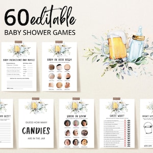 Editable A Baby is Brewing Baby Shower Game Bundle, Coed Brewing Baby Shower Game Pack, Beer and Milk Bottle Baby Shower Games, BBS188
