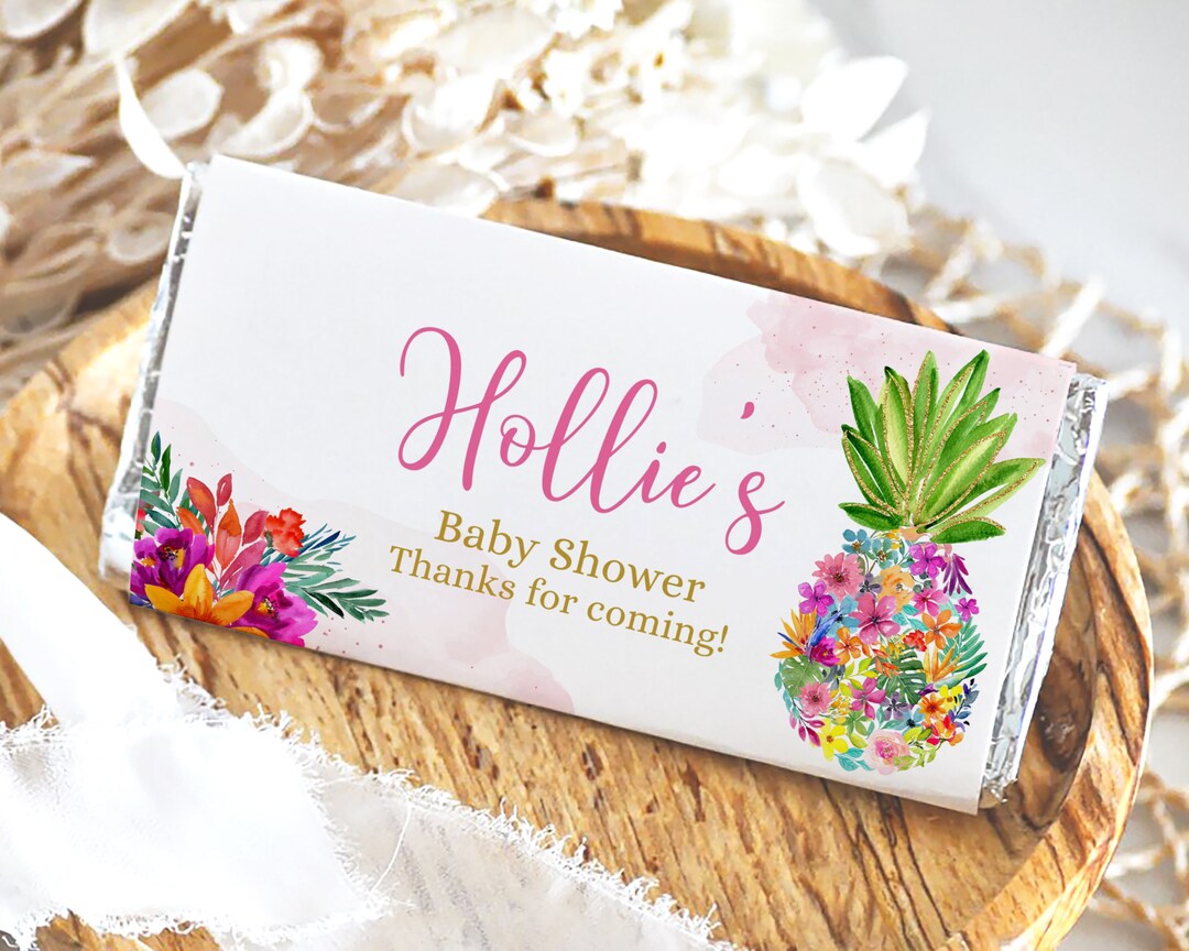 Editable Girl Pineapple Baby Shower Chocolate Wrapper, Tropical ...